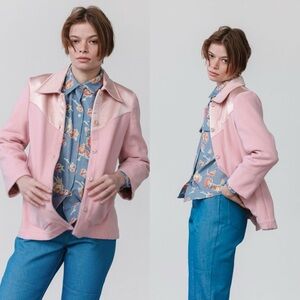 Carleen Wool Satin Cowboy Jacket In Pink Size XS